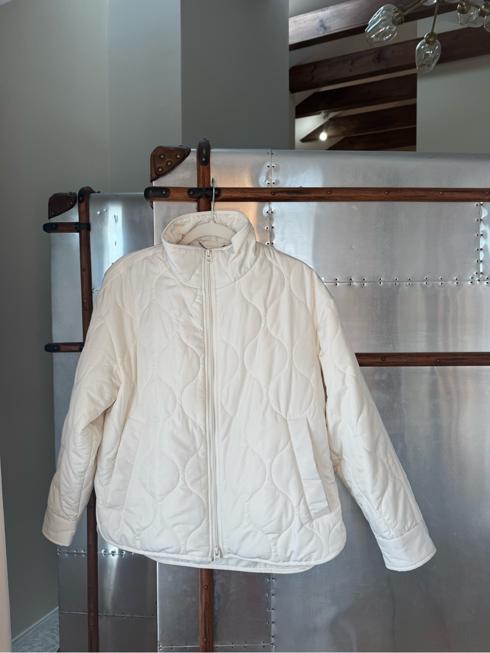 Lucky Brand Quilted Puffer Jacket in Cream